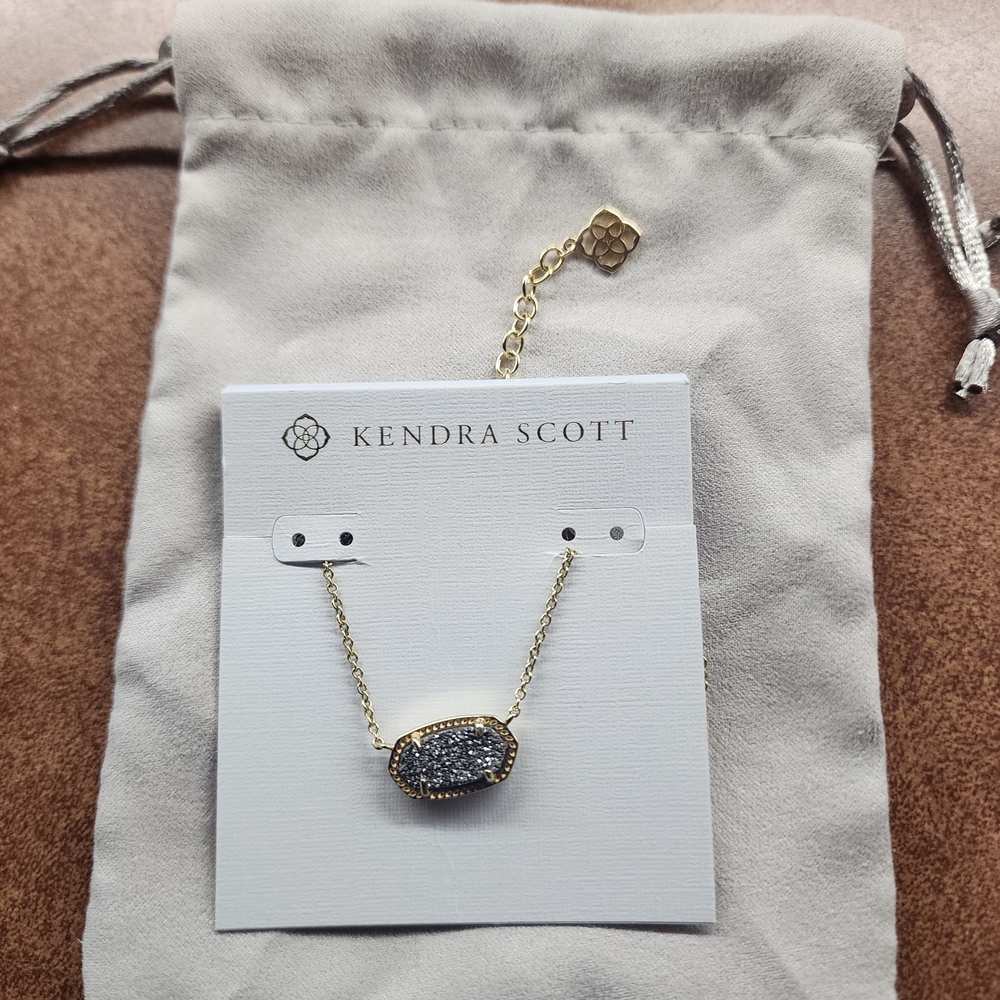 Kendra Scott Gold and Silver Necklace with Natural Druzy Pendant